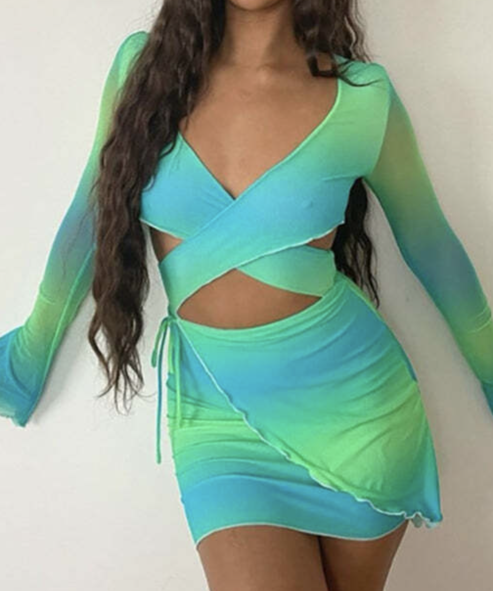 Blue Stitching Temperament Commuter Long Sleeve Belted Dress Suit