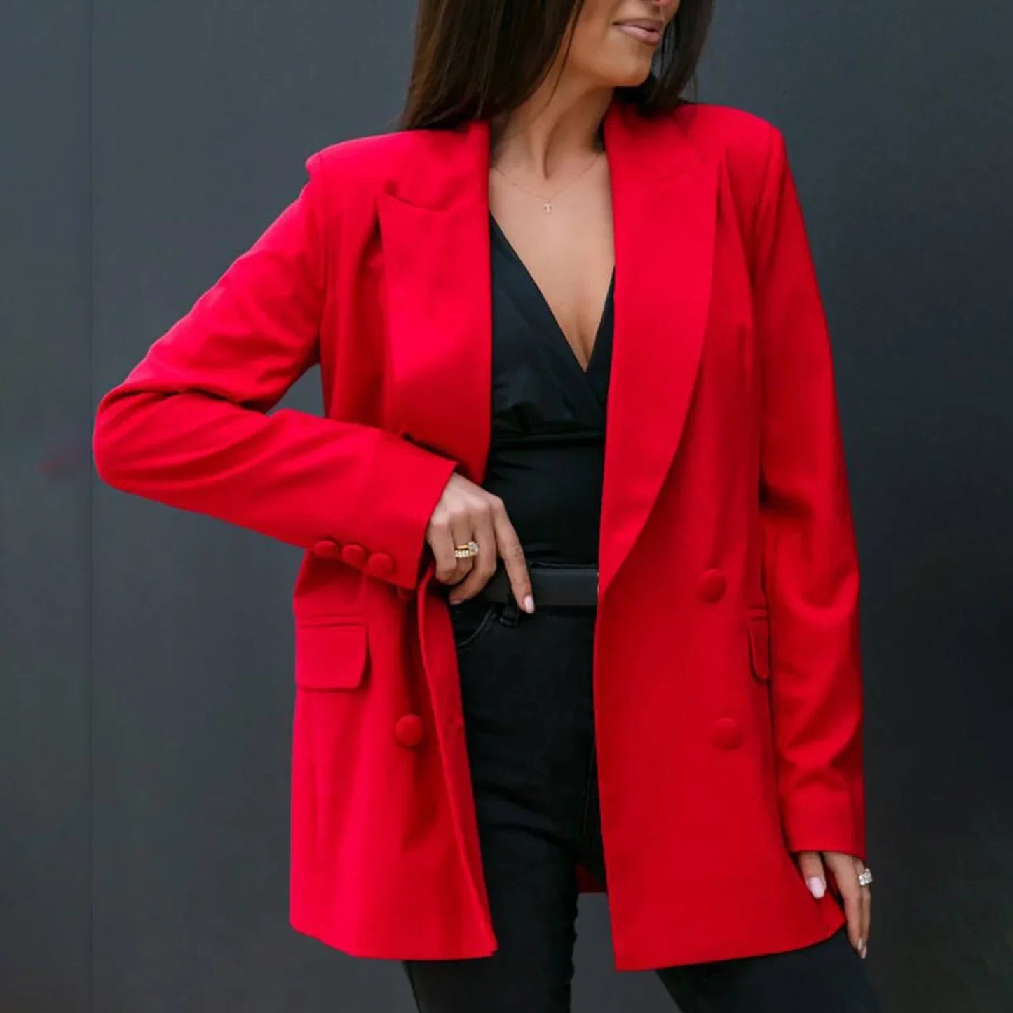 Women's Solid Color Double-breasted Blazer