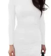Women's Solid Color Ruched Long-sleeve Body-con Minidress