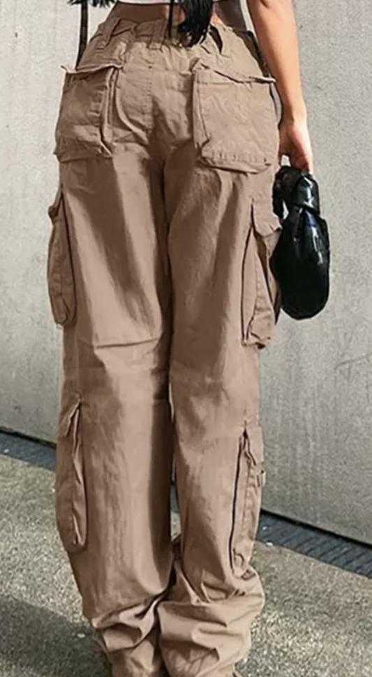 Women's Straight High Waist Loose Wide Leg Retro Daddy Cargo Pants
