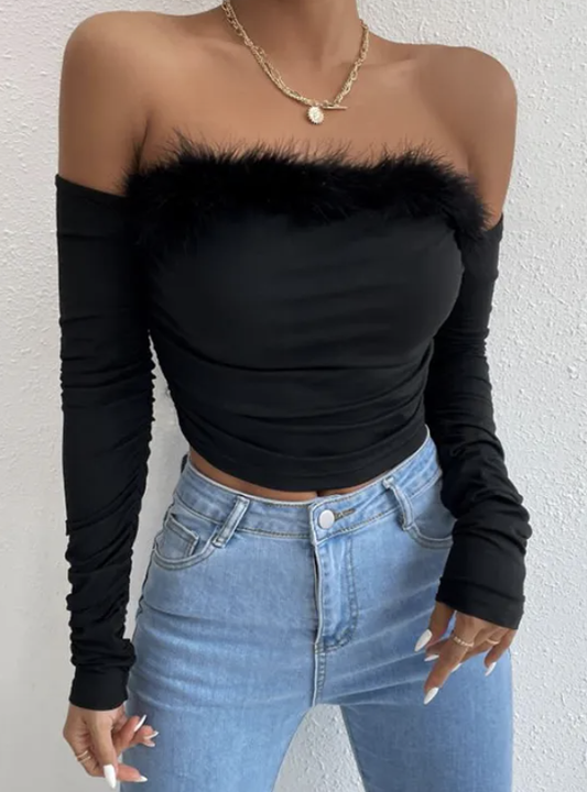 Women's retro hair collar tube top long sleeve collar back top
