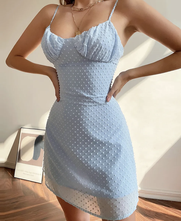 Women's sexy back wave point suspender dress