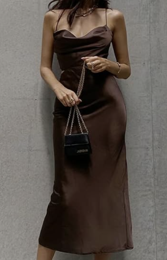 Satin Neck Sleeveless Sleeveless Halter Dress